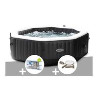 Kit spa gonflable Intex PureSpa Carbone octogonal Bulles et Jets 6 places + 12 filtres + Kit d'entretien