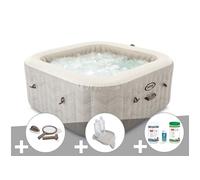 Kit spa gonflable PureSpa Chevron carré Bulles 6 places avec kit d'entretien porte verre et kit de traitement au brome