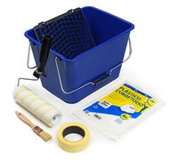 Kit spécial application peinture intérieure - Rouleau de peinture anti-goutte qualité professionnelle avec seau, ruban, couvercle et pinceau - 5 pièces