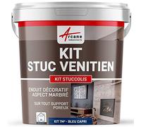 Kit Stuc Vénitien Décoratif Intérieur - STUCCOLIS 7 m² Bleu Capri | Kit Complet, s'Applique en Intérieur sur Plâtre, Ciment et Béton, Effet de Transparence - Arcane Industries