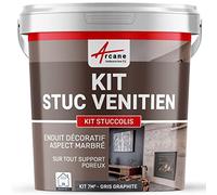 Kit Stuc Vénitien Décoratif Intérieur - STUCCOLIS 7 m² Gris Graphite | Kit Complet, s'Applique en Intérieur sur Plâtre, Ciment et Béton, Effet de Transparence - Arcane Industries