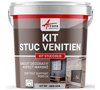 Kit Stuc Vénitien Décoratif Intérieur - STUCCOLIS 7 m² Gris Soie | Kit Complet, s'Applique en Intérieur sur Plâtre, Ciment et Béton, Effet de Transparence - Arcane Industries