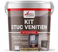Kit Stuc Vénitien Décoratif Intérieur - STUCCOLIS 7 m² Terre De Sienne | Kit Complet, s'Applique en Intérieur sur Plâtre, Ciment et Béton, Effet de Transparence - Arcane Industries