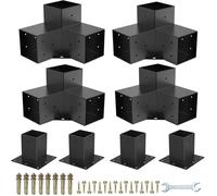 Kit Supports de Pergola 100mmx100mm Support de Poteau Bois de Menuiserie 4 Supports d'angle à 3 Voies 4 Bases