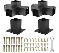 Kit Supports de Pergola 4x4 po Support de Poteau Bois de Menuiserie 2 Supports d'angle à 4 Voies 2 Bases de Poutres