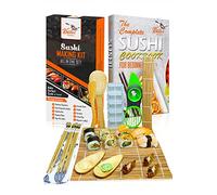 Kit Sushi Maki Complet en Bambou - Sushi Maker Kit - 2 Nattes à rouler en Bambou, 3 Paires de Baguettes, Trancheuse à Avocat, Spatule, Moule à Sushi, 2 Plat à Sauces et eBook