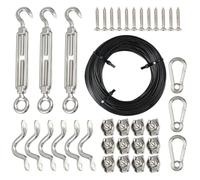 Kit Suspendre pour Guirlandes Lumineuses en Câble Acier Inoxydable Noir | Fil Discret pour Terrasse de Café ou École, Accessoires Inclus Tendeur, Crochets, Usage Polyvalent