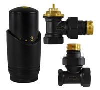 KIT-T12A-BE2 Robinet thermostatique de radiateur 1/2" HANZ avec tête thermostatique - Noir mat, avance et retour avec tête thermostatique, préréglage 1-6