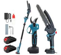 Kit Taille Jardin Multifonctionnel 1000W : perche 3 longueurs, 2 batteries, sécateur électrique écran digital, outil coupe arbre.