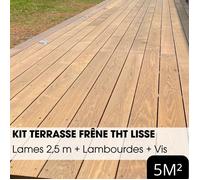 Kit terrasse complet - FRÊNE thermo chauffé - LISSE - Ep.20 mm x l.137 mm - L.2,50 m - À partir de 5 m²