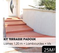 Kit terrasse complet - PADOUK - Ep.21 mm x l.120 mm - L.1,20 m - À partir de 10 m²