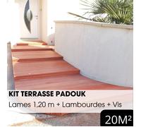 Kit terrasse complet - PADOUK - Ep.21 mm x l.120 mm - L.1,20 m - À partir de 10 m²