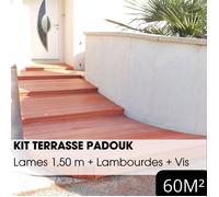 Kit terrasse complet - PADOUK - Ep.21 mm x l.120 mm - L.1,50 m - À partir de 10 m²