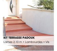 Kit terrasse complet - PADOUK - Ep.21 mm x l.120 mm - L.2,10 m - À partir de 10 m²