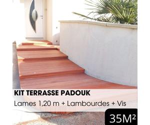 Kit terrasse complet - PADOUK - Ep.21 mm x l.145 mm - L.1,20 m - À partir de 10 m²
