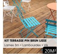 Kit terrasse complet - PIN BRUN - AB LISSE - Ep.20 mm x l.120 mm - L.3 m - À partir de 10 m²