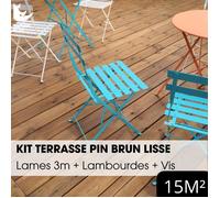 Kit terrasse complet - PIN BRUN - AB LISSE - Ep.20 mm x l.120 mm - L.3 m - À partir de 10 m²