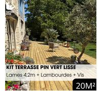 Kit terrasse complet - PIN VERT - AB LISSE - Ep.27 mm x l.145 mm - L.4,2 m - À partir de 10 m²
