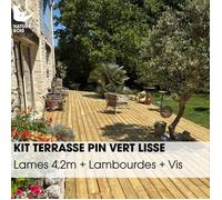 Kit terrasse complet - PIN VERT - AB LISSE - Ep.27 mm x l.145 mm - L.4,2 m - À partir de 10 m²