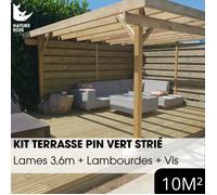 Kit terrasse complet - PIN VERT - AB STRIÉ - Ep.27 mm x l.145 mm - L.3,6 m - À partir de 10 m²