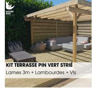 Kit terrasse complet - PIN VERT - AB STRIÉ - Ep.27 mm x l.145 mm - L.3 m - À partir de 10 m²