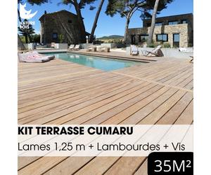 Kit terrasse exotique complet - CUMARU KD - Lames de 1,25 m - À partir de 10 m²