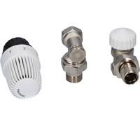 Kit thermostatique pour radiateurs à raccordement latéral : tête thermostatique S + vanne thermostatique Calypso Exact avec préréglage + vanne d'arrêt pour radiateurs