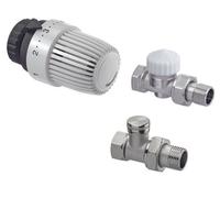 Kit thermostatique pour radiateurs à raccordement latéral : tête thermostatique S + vanne thermostatique Calypso Exact avec préréglage + vanne d'arrêt pour radiateurs