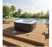 SET SPA ALL-INCLUSIVE et accessoires : spa carré gonflable pour 4 personnes avec 2 appuie-tête, filtre, filet, brosse, tapis, couverture
