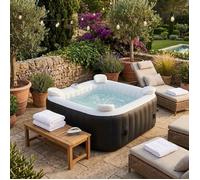 ENSEMBLE SOLAIRE TOUT COMPRIS : spa gonflable pour 6 personnes (carré) et accessoires : 4 appuie-tête, filtre, épuisette, brosse, tapis, couverture