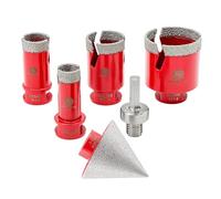 Kit Trepan FOCSTOL - Scie Cloche pour Porcelaine, Marbre, Granit - 6 Pièces (20/25/35/50mm + Mèches Chanfrein Biseautées + Adaptateur)