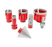 Kit Trepan FOCSTOL - Scie Cloche pour Porcelaine, Marbre, Granit - 7 Pièces (20/35/50/68mm + Mèches Chanfrein Biseautées + 20mm Fraise + Adaptateur)