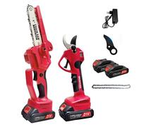 Kit tronçonneuse sans fil 6 pouces + sécateur électrique 2en1,moteur brushless 300W,2 batteries21V,coupe bois jardin,taille branches