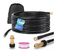 Kit Tuyau de Nettoyage Déboucheur de Canalisations 15m, 180 Bar avec Sac, Adaptateur M22, Buses Rigides, pour Pression Tuyaux K2-7