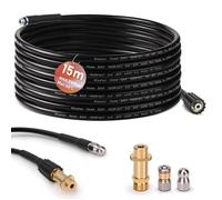 Kit Tuyau de Nettoyage Déboucheur de Canalisations 15m, 240 Bar avec Adaptateur M22+Buses Fixe+Rotatives, pour Pression Tuyaux K2-7