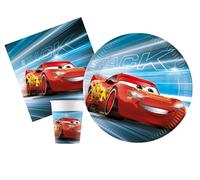 Kit Vaisselle de Fête Disney Cars Victory is Mine pour 24 personnes (88 pcs: 24 assiettes Ø23cm, 24 gobelets 200ml, 40 serviettes 33x33cm) en papier FSC compostable eco-friendly
