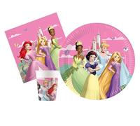 Kit Vaisselle de Fête Disney Princess Create Your World pour 8 personnes (36 pcs: 8 assiettes Ø23cm, 8 gobelets 200ml, 20 serviettes 33x33cm) en papier FSC compostable eco-friendly