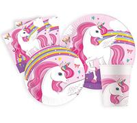 Kit Vaisselle de Fête licorne Unicorn Rainbow Colors pour 8 personnes (44 pcs: 8 assiettes Ø23cm, 8 assiettes Ø20cm, 8 gobelets 200ml, 20 serviettes 33x33cm) en papier FSC