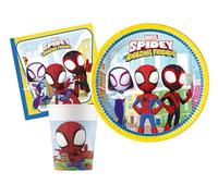 Kit Vaisselle de Fête Marvel Spider-Man Spidey and His Amazing Friends pour 24 personnes (88 pcs: 24 assiettes Ø23cm, 24 gobelets 200ml, 40 serviettes 33x33cm)