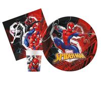 Kit Vaisselle de Fête Marvel Spider-Man World of Webs pour 8 personnes (36 pcs: 8 assiettes Ø23cm, 8 gobelets 200ml, 20 serviettes 33x33cm) en papier FSC compostable eco-friendly
