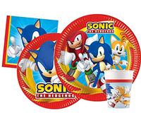 Kit Vaisselle de Fête Sonic Modern pour 8 personnes (44 pcs: 8 assiettes Ø23cm, 8 assiettes Ø20cm, 8 gobelets 200ml, 20 serviettes 33x33cm) en papier FSC compostable eco-friendly