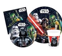 Kit Vaisselle de Fête Star Wars Galaxy pour 24 personnes (112 pcs: 24 assiettes Ø23cm, 24 assiettes Ø20cm, 24 gobelets 200ml, 40 serviettes 33x33cm)
