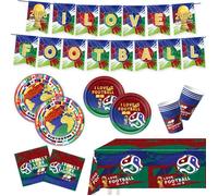 Kit Vaisselle Jetable Football Coupe du Monde 2026, Assiettes 7'' & 9'' + Gobelets + Serviettes + Nappe + Guirlande, 66 pcs