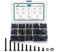 Kit Vis M4, Ensemble de 411 Pièces de Vis à Six Pans Creux et Ecrous et Rondelles Assorties, Noirs Vis à Tête Cylindrique à Six Pans Creux Filetées avec Ensemble d'Ecrous et de Rondelles