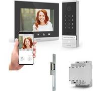 Kit Visiophone filaire connecté Extel Code Connect avec digicode intégré, son transformateur RAIL DIN et sa gâche électrique