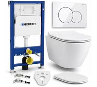 Kit WC Geberit Duofix Basic UP 100 WC mural Desna Blanc Plaque Delta01 Abattant Slim Soft Close