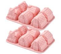 KitBeads Lot de 2 moules en silicone 3D pour travaux manuels Rose | Moules 3D en forme de bâtiment pour pâtisserie, fondant, gâteau, chocolat, bonbons, glace, savon, pudding, collations de fête