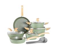 Kitchen Academy Batterie de cuisine 12 pièces antiadhésive Induction Vert - 2 Poêles (20/28 cm), 3 Casseroles (1,4/2,8/4,7 L), 1 Sauteuse (2,8 L)