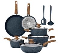 Kitchen Academy Batterie de Cuisine Induction 12 Pièces Bleu | Antiadhésive en Granite Batterie de Cuisine Tout Feux, 100% Sain et Sans PFOA ni PFOS, Facile à Nettoyer