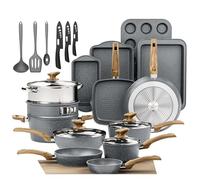 Kitchen Academy Ensemble de casseroles 30 pièces avec revêtement Gris | Ensemble de casseroles en granit et couvercles en verre, adapté à l'induction, incluant poêles et marmites